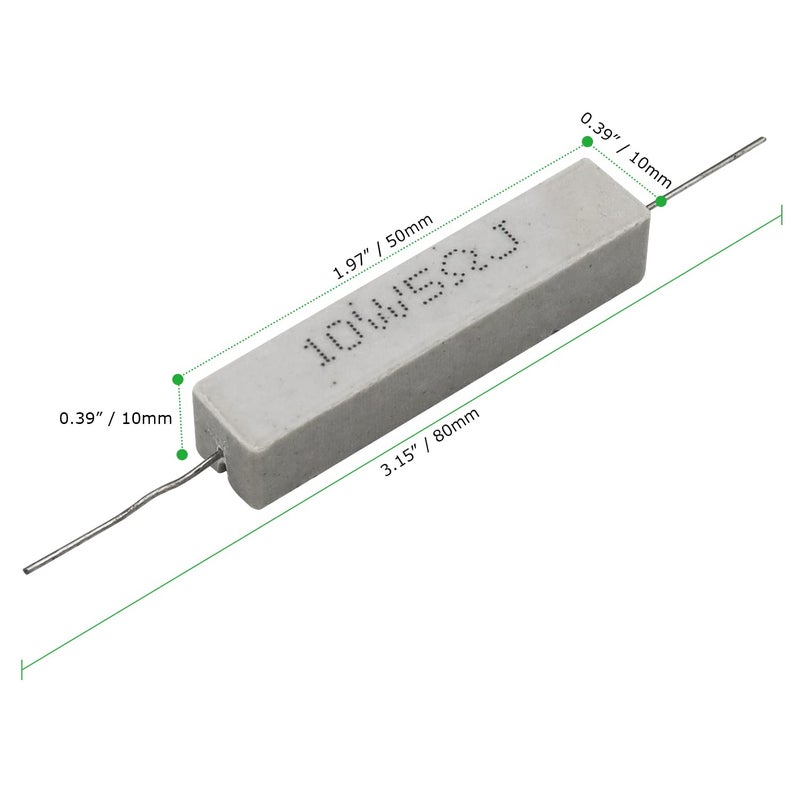 Dimlove 10 PCS 10w 5 Ohm Axial Lead Wire Resistors - White Wound Fixed Ceramic, Cement, Power, Horizontal, Precharge Resistors with Heat & Moisture Resistance - Image 3